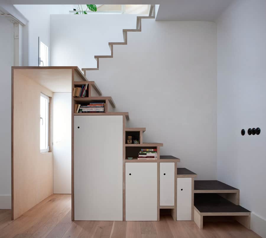 Space Saving Stair Storage Design in Plywood